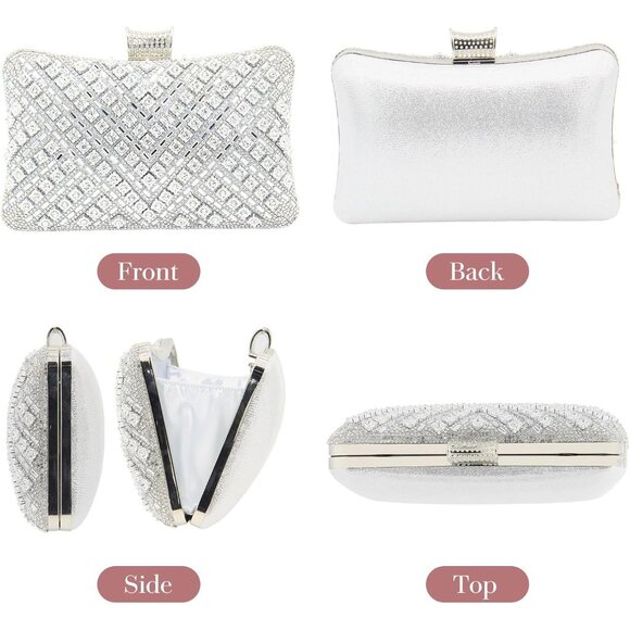 ⚡Women\'s Silver Evening Sparkly Shoulder Crystal Clutch Bridal Party Wedding Bag